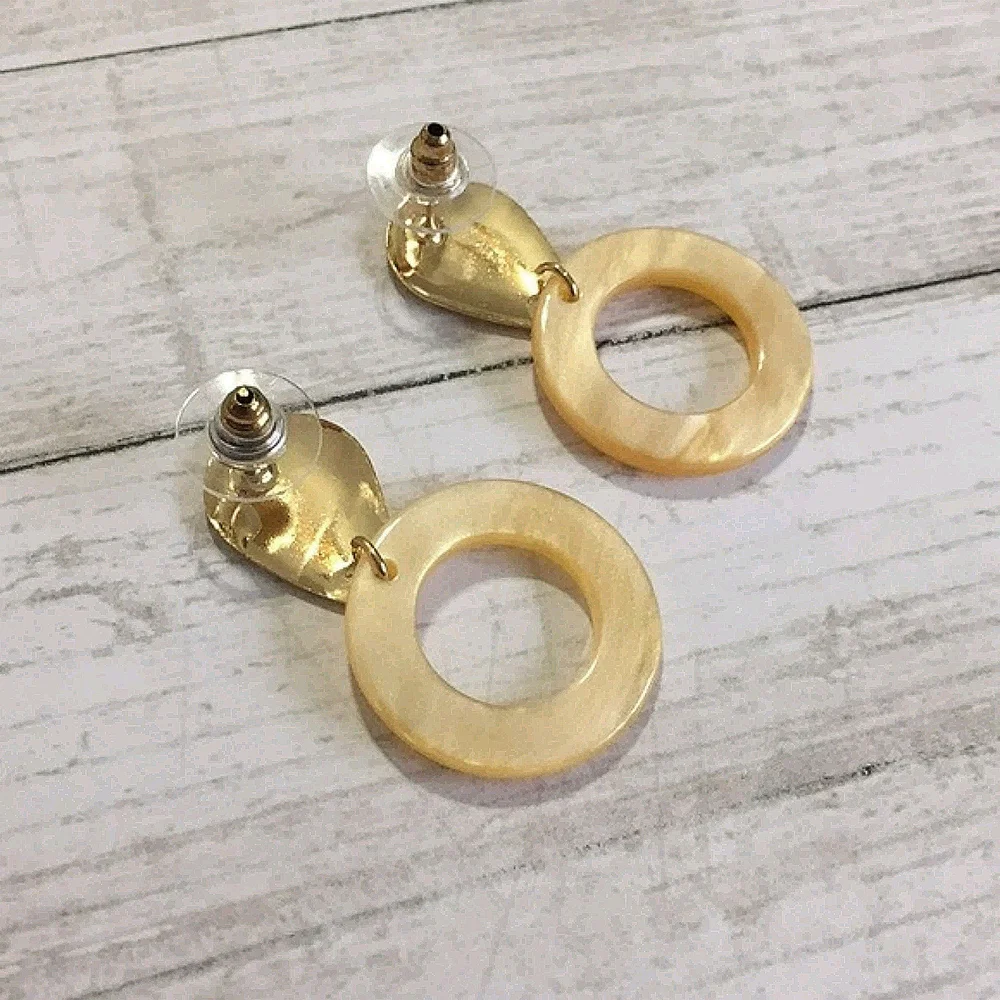 Earrings Gold Teardrop And Shimmering Resin Hoop